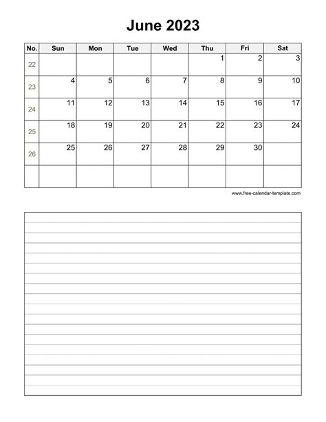 Printable June 2023 Calendar With Space For Appointments Vertical