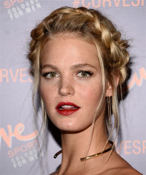 Erin Heatherton Long Straight Casual Braided Updo Hairstyle Dark