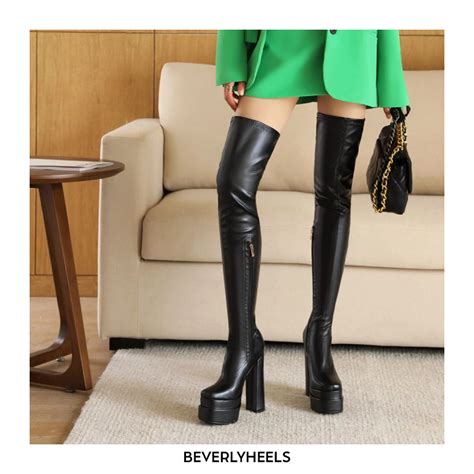 lib round toe over the knee chunky heels side zipper platforms super sexy boots black in sexy
