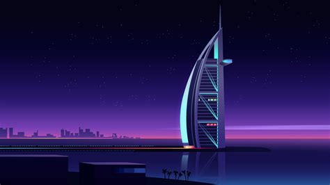Burj Al Arab Wallpaper 4k Illustration Luxury Hotel Night