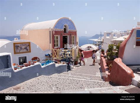 Shopping Street Oia Village Santorini Greece Stock Photo Alamy