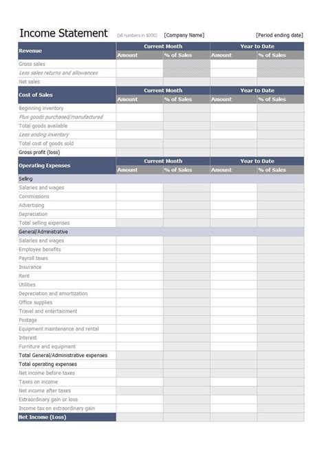 Excel Spreadsheet Financial Statement — Db