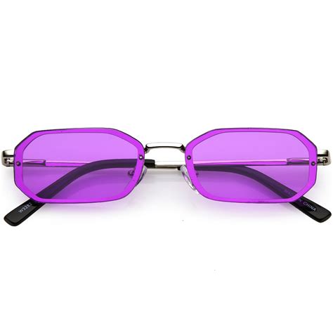 Small Rimless Rectangle Sunglasses Color Tinted Lens 53mm Silver Purple