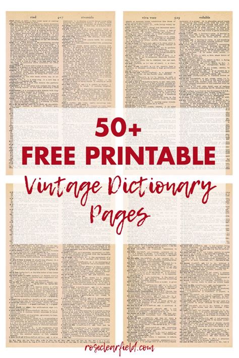 50 Free Vintage Dictionary Page Printables Rose Clearfield