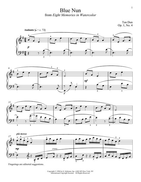 Blue Nun Sheet Music Tan Dun Piano Solo