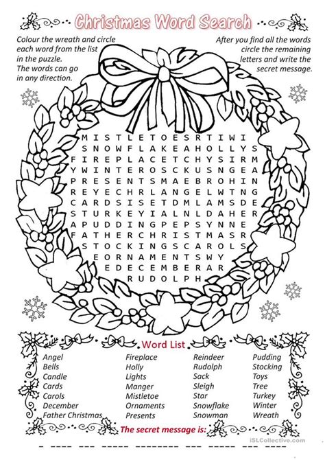 Christmas Word Search Worksheet Free Esl Printable