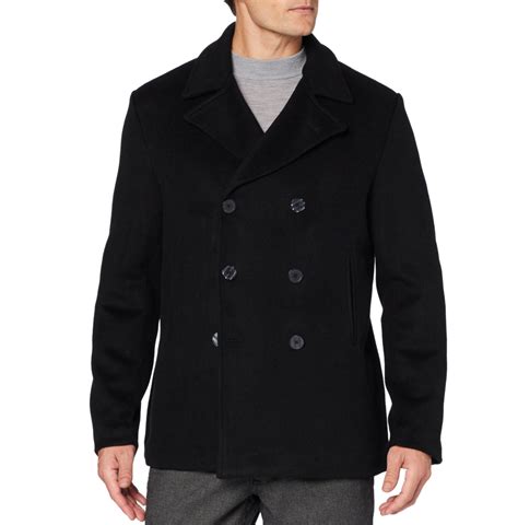 Mens Double Breasted Black Wool And Cashmere Pea Coat Black Wool
