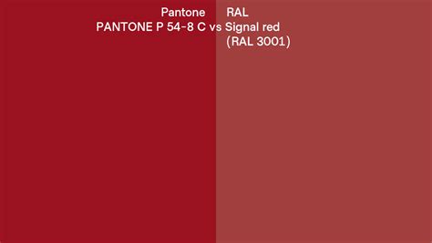 Pantone P 54 8 C Vs Ral Signal Red Ral 3001 Side By Side Comparison
