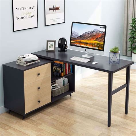 DIY L Shaped Computer Desk Rotating Modern Corner Desk Office Study