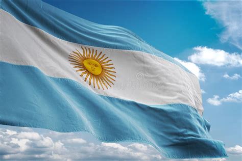 Argentina National Flag Waving Blue Sky Background Realistic 3d