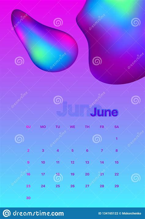 Abstract Minimal Calendar Design For 2019 Colorful Set June Stock