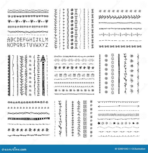 Hand Drawn Vector Line Border Set Design Element Stock Vector