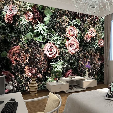 Bacaz Vintage 8d Leaf Rose Flower Wallpaper Mural For Bedroom