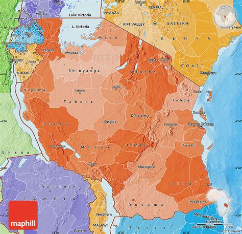 Political Shades Map Of Tanzania
