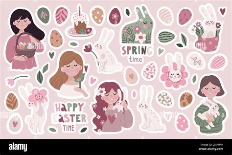 Easter Sticker Set Stock Vector Image And Art Alamy