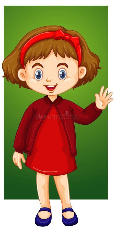 Happy Girl In Red Dress Stock Vector Illustration Of Greeting 165346590
