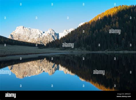 Mountain Panorama From Italian Alps Reflections On Water From Calaita