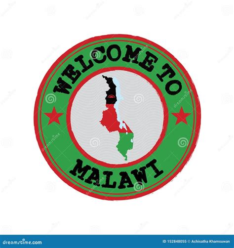 Vector Stamp Of Welcome To Malawi With Nation Flag On Map Outline In