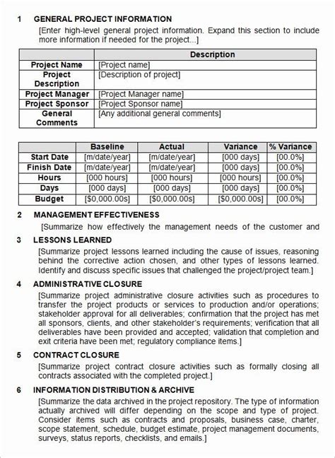 Project Closeout Checklist Sample Elegant 10 Project Closure Report