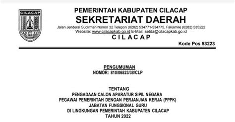 Rincian Formasi Casn Pppk Guru Kabupaten Cilacap Jawa Tengah