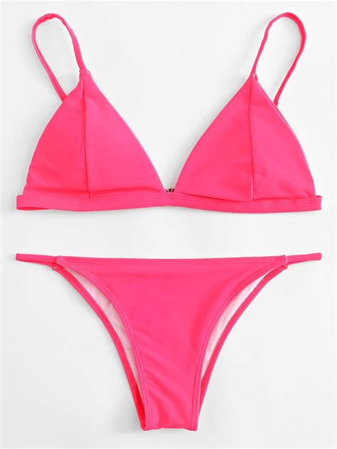Neon Pink Bikini Set Shein Neon Pink Bikini Set With Adjustable Straps