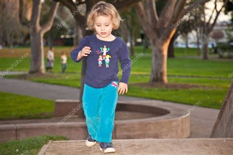 Cute Little European Girl Having Fun Playground Park Stock Photo