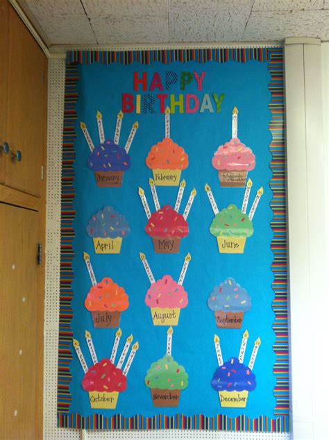 A Birthday Bulletin Board With Cupcakes On It