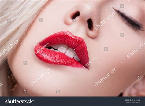 Big Sexy Lips Mouth Open White Teeth Bit Her Lower Lip Seductive Lips Red Beautiful Blonde