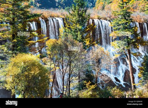 Nuorilang Waterfall In Jiuzhaigou National Park Scenery Spot Stock