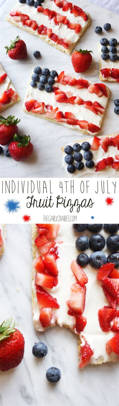 This sweet 4th of july fruit pizza from a food lovers kitchen combines fresh fruit and a tangy cream cheese frosting with a soft cookie crust. Individual 4th of July Fruit Pizzas | Recipe | Fruit pizza, Fruit recipes, Fruit