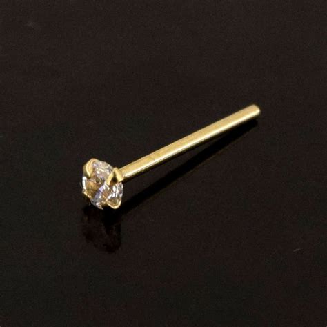 9ct Gold Nose Stud Round Cz Nose Stud Straight Nose Pin Etsy