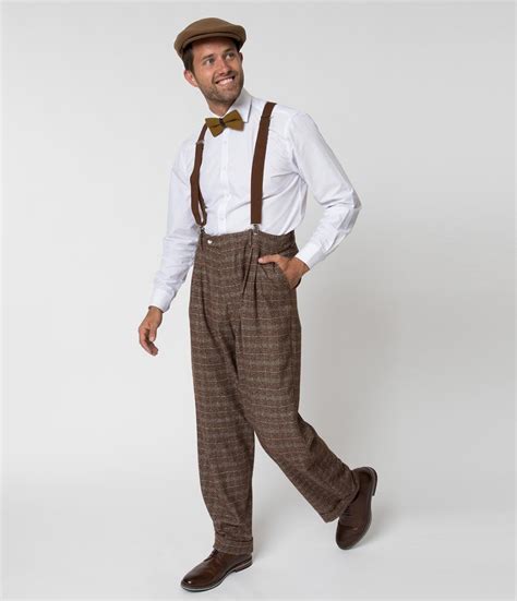 Unique Vintage 1930s Style Brown Checkered Woven Men Pants In 2020
