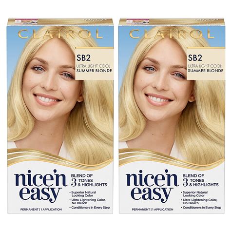 Pack Of 2 Clairol Nicen Easy Permanent Hair Color Sb2 Ultra Light Cool Blonde