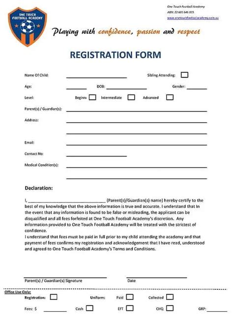 Academy Registration Form Templates Word Excel Fomats