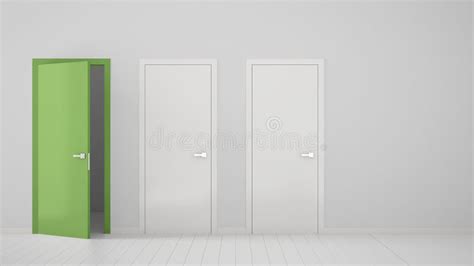 Empty Room Interior Design With Two White Closed Doors And One Open