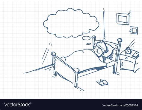 Sketch Man Sleeping Dream In Bed Doodle Over Vector Image