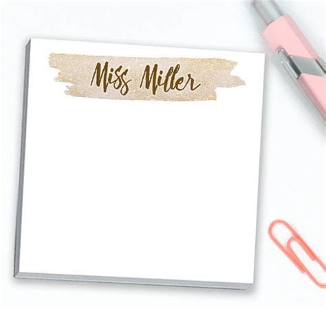 Personalized Sticky Notes With Custom Name And Gold Design Etsy