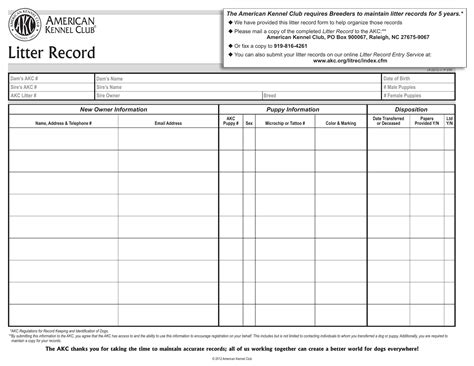 Akc Litter Record Form ≡ Fill Out Printable Pdf Forms Online