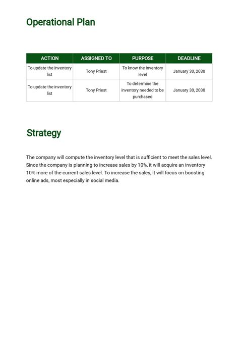 Operations Plan Template Free Download