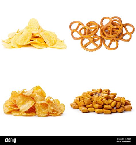 Salty Snacks Pretzels Chips Crackers Collage Stock Photo Alamy