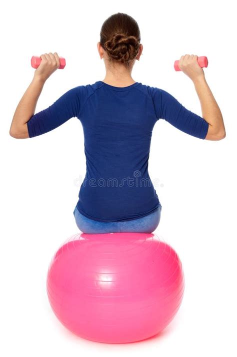 Exercises With Dumbbells On A Gymnastic Ball Stock Image Image Of