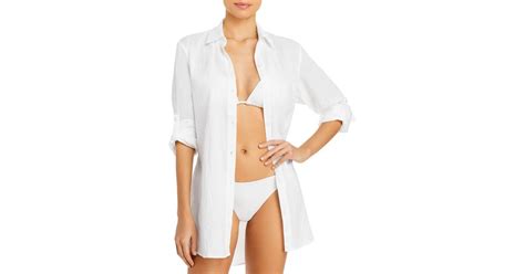 Tommy Bahama Crinkle Boyfriend Shirt Swim Cover Up In White Lyst