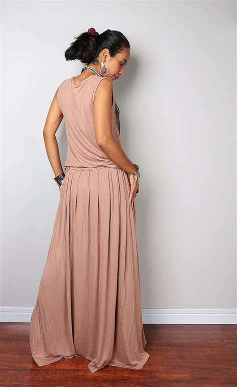 Sleeveless Light Brown Maxi Dress With Pockets Long Nude Etsy