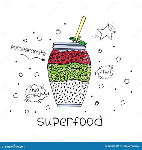 Chia Seeds Vegetarian Food In Cartoon Flat Style Organic Superfood