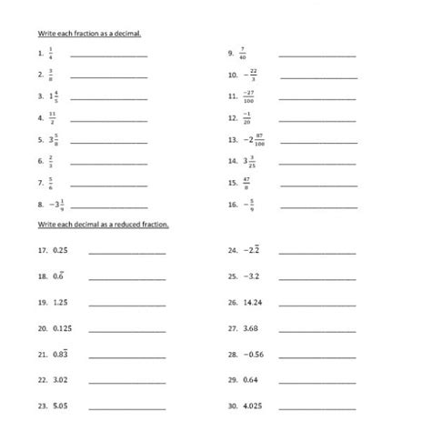 8th Grade Fraction Worksheets