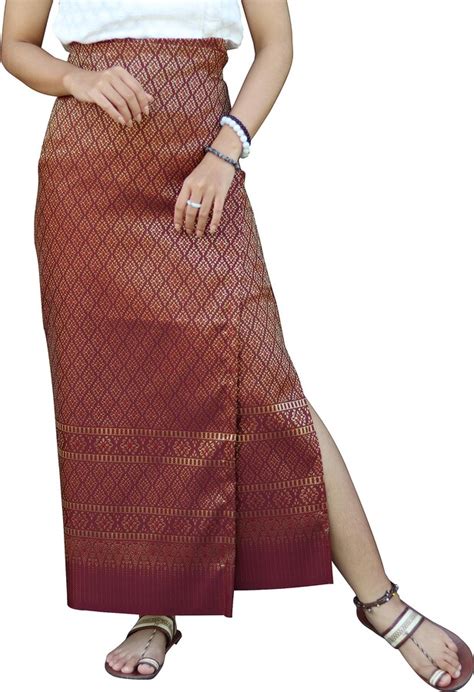 RaanPahMuang Authentic Thai Silk Wrap Skirt Waist Ties Leg Slit