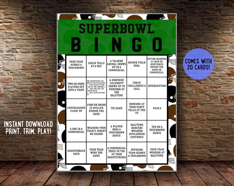 Super Bowl Bingo Game Instant Download Editable Bingo Etsy