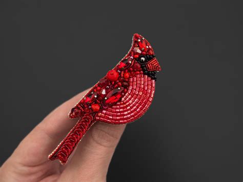 Cardinal Bird Brooch Pin Red Cardinal Brooch Christmas Etsy