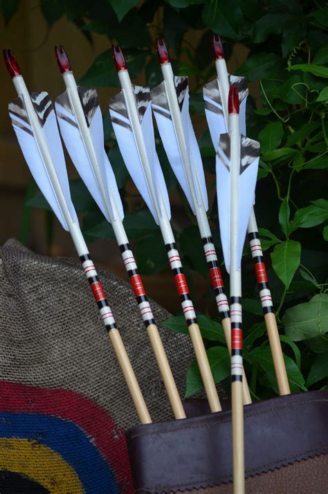 Archery Arrows Traditional Wood Arrows With White Dip And Red Etsy