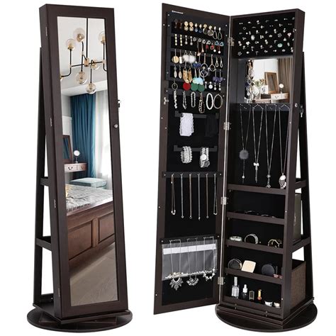 Quakertown 360° Rotatable Freestanding Jewelry Armoire With Mirror In
